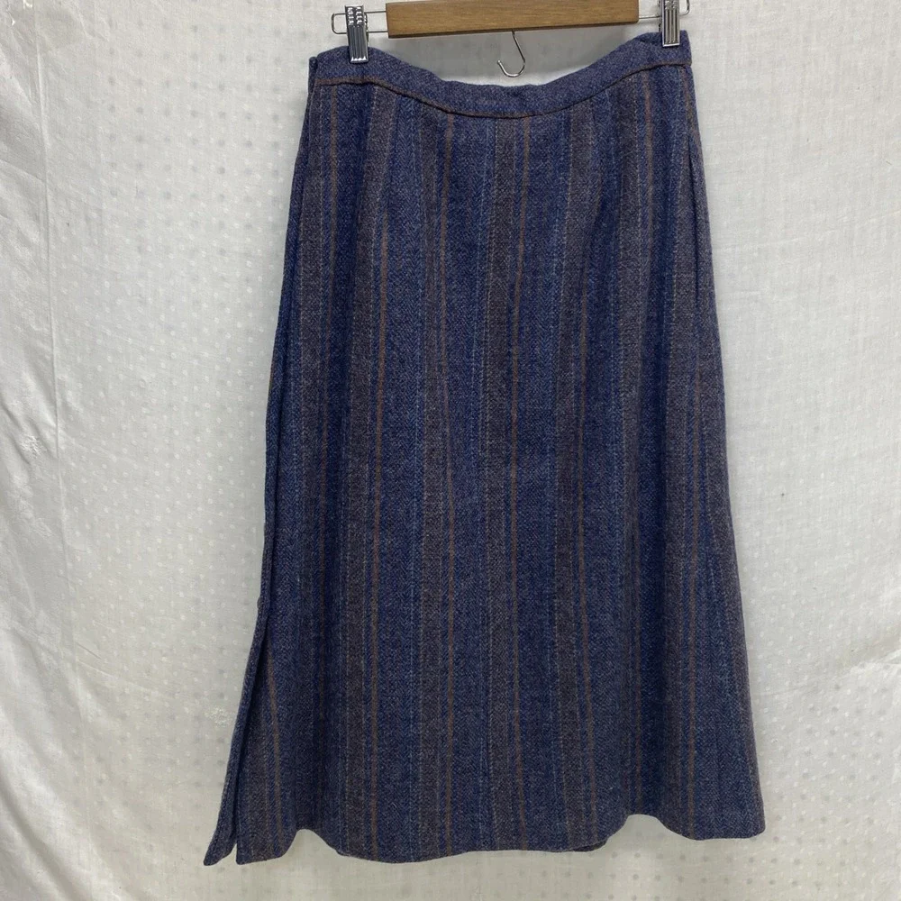 Vintage Madison Wool Skirt Blue Striped Button Detail Preppy Classic 28"‎ Waist - Picture 4 of 11